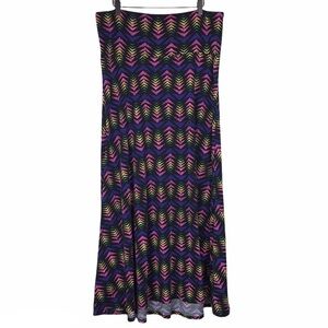 LULAROE Maxi Skirt Rainbow Arrows Fish Neon Colors Bright Long Stretchy Size XL